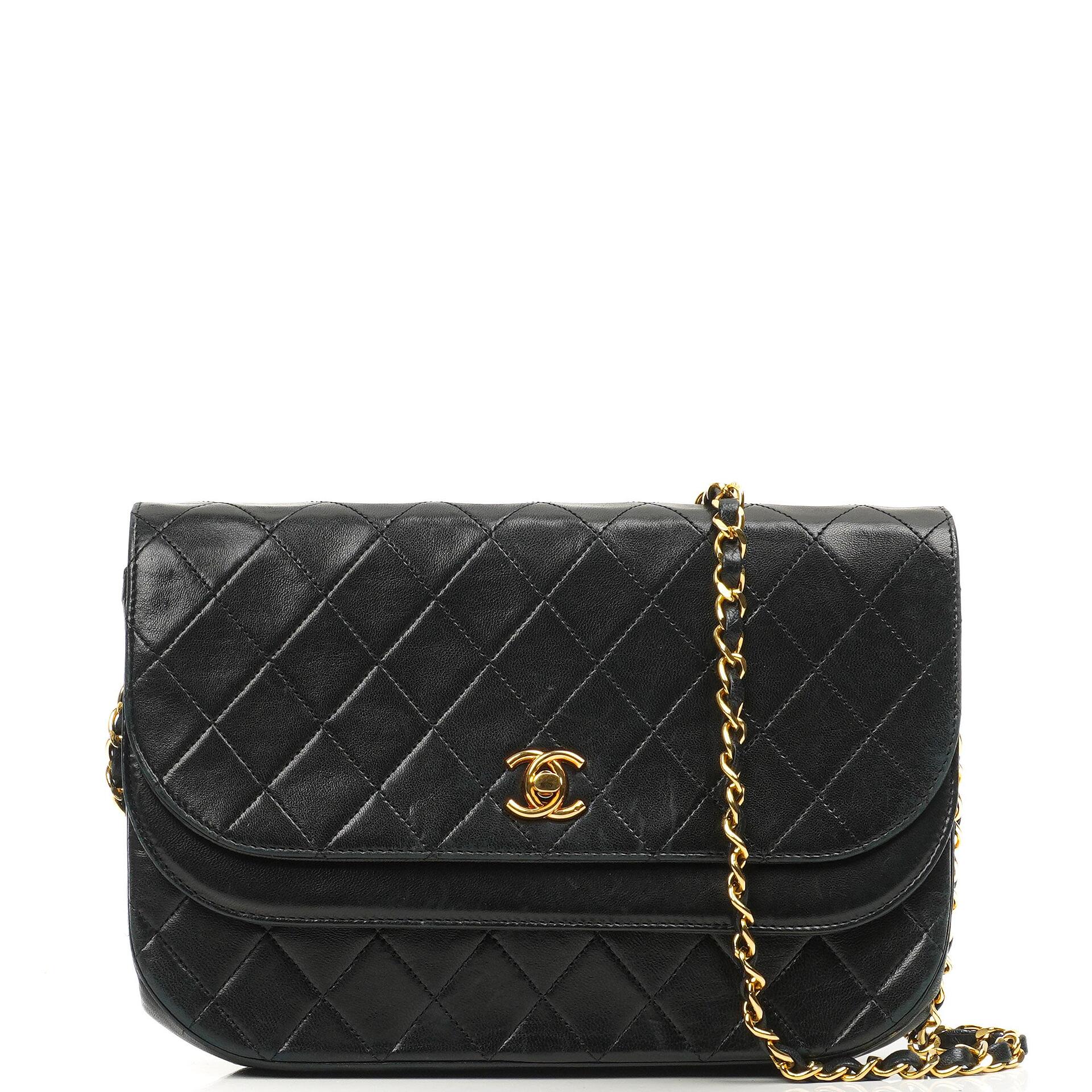 Chanel Double Flap Halbmond Schwarz Lammleder Mit 24K Vergoldeten Beschlägen