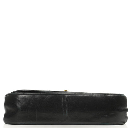Chanel Double Flap Halbmond Schwarz Lammleder Mit 24K Vergoldeten Beschlägen