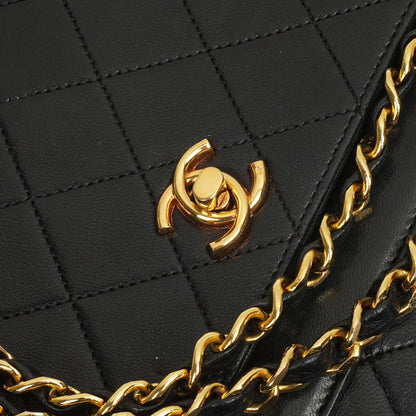 Chanel Double Flap Halbmond Schwarz Lammleder Mit 24K Vergoldeten Beschlägen