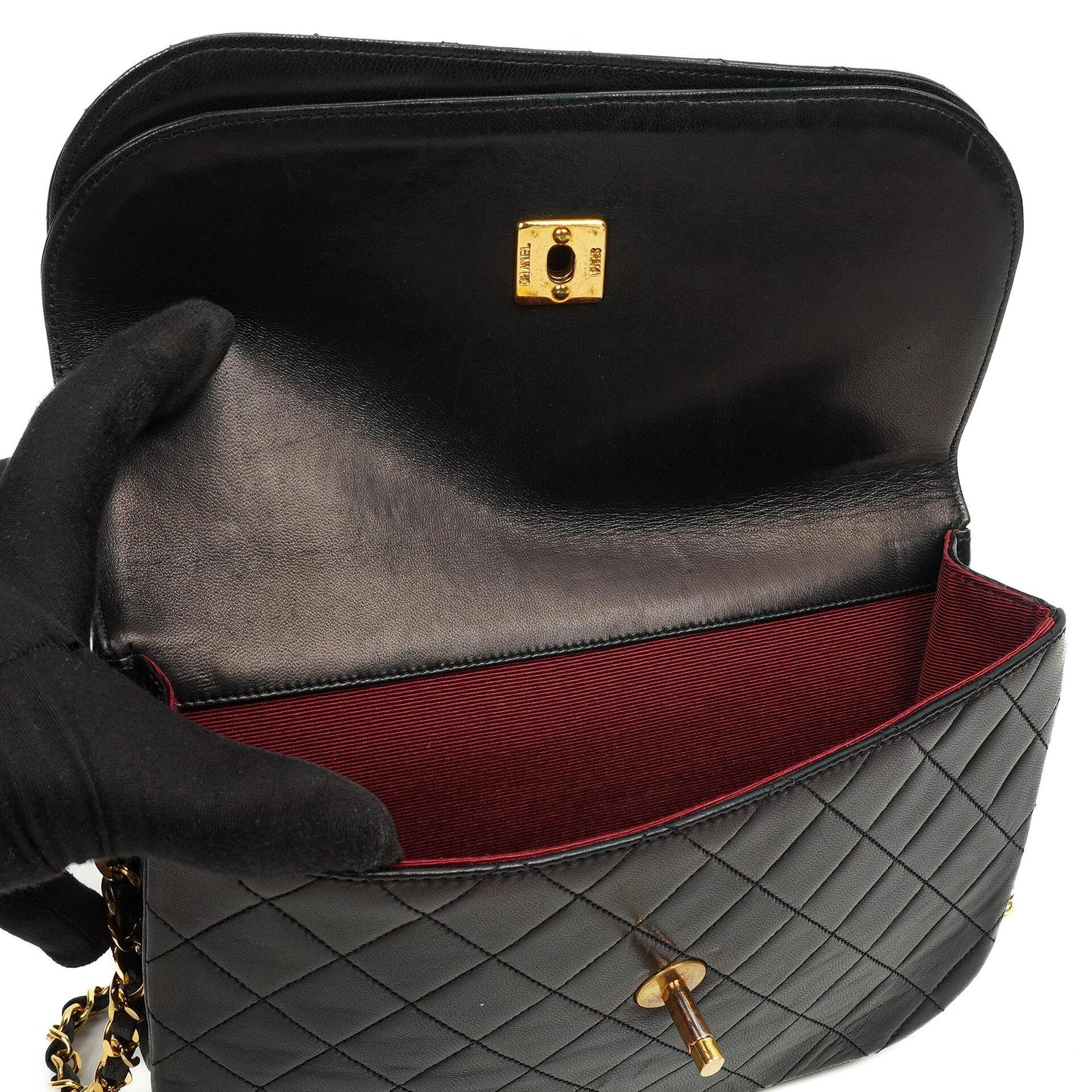 Chanel Double Flap Halbmond Schwarz Lammleder Mit 24K Vergoldeten Beschlägen