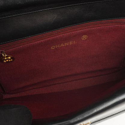 Chanel Double Flap Halbmond Schwarz Lammleder Mit 24K Vergoldeten Beschlägen