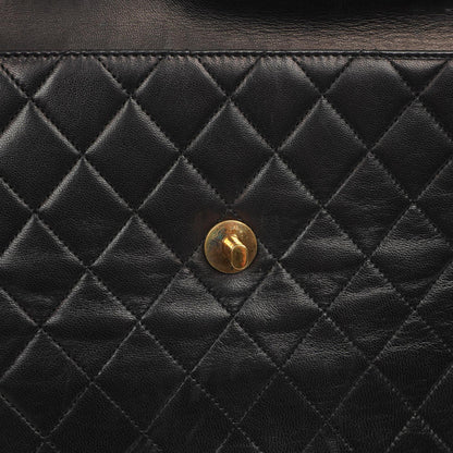 Chanel Double Flap Halbmond Schwarz Lammleder Mit 24K Vergoldeten Beschlägen