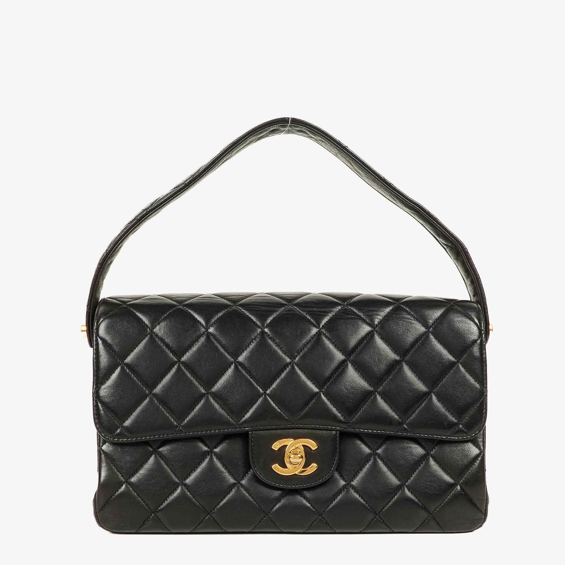 Chanel Wendedesign Clutch aus schwarzem Lammleder mit 24K-vergoldeten Beschlägen
