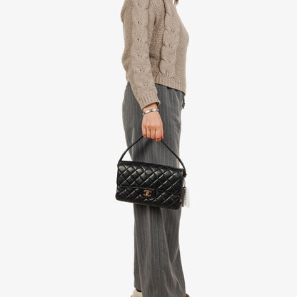 Chanel Wendedesign Clutch aus schwarzem Lammleder mit 24K-vergoldeten Beschlägen