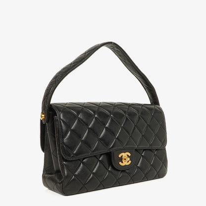 Chanel Wendedesign Clutch aus schwarzem Lammleder mit 24K-vergoldeten Beschlägen