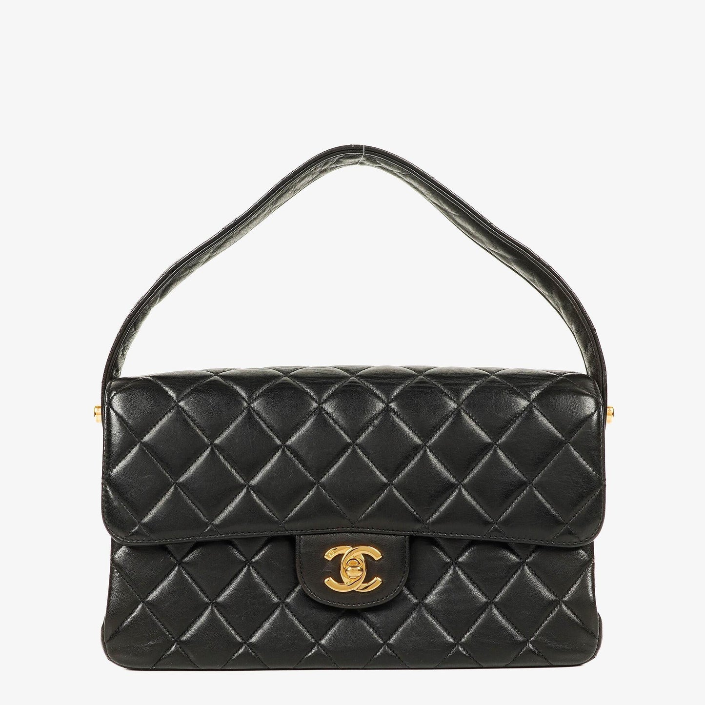 Chanel Wendedesign Clutch aus schwarzem Lammleder mit 24K-vergoldeten Beschlägen