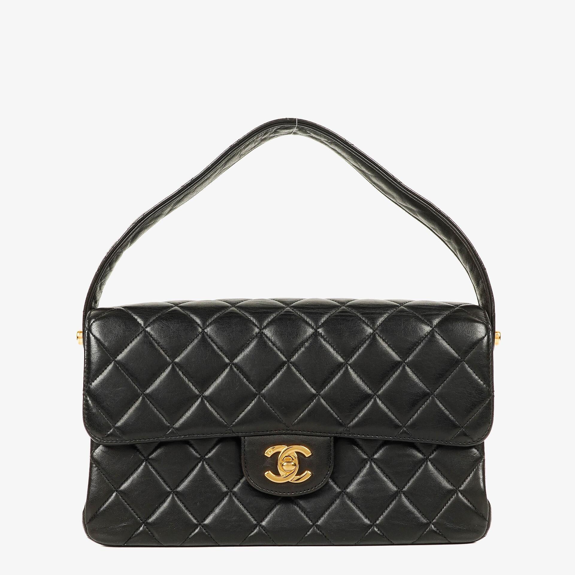 Chanel Wendedesign Clutch aus schwarzem Lammleder mit 24K-vergoldeten Beschlägen