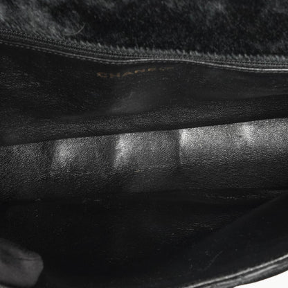 Chanel East West Flap Bag aus Ponyhaar Samt Schokoladenriegel mit goldfarbener Hardware