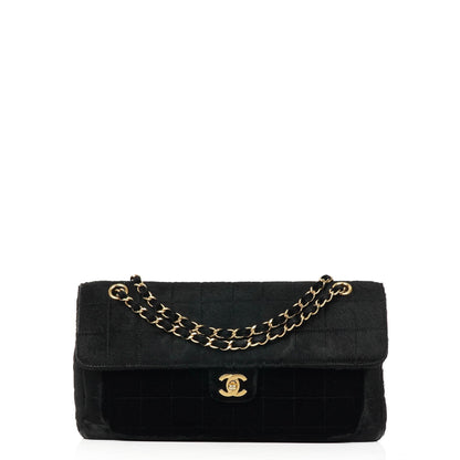 Chanel East West Flap Bag aus Ponyhaar Samt Schokoladenriegel mit goldfarbener Hardware