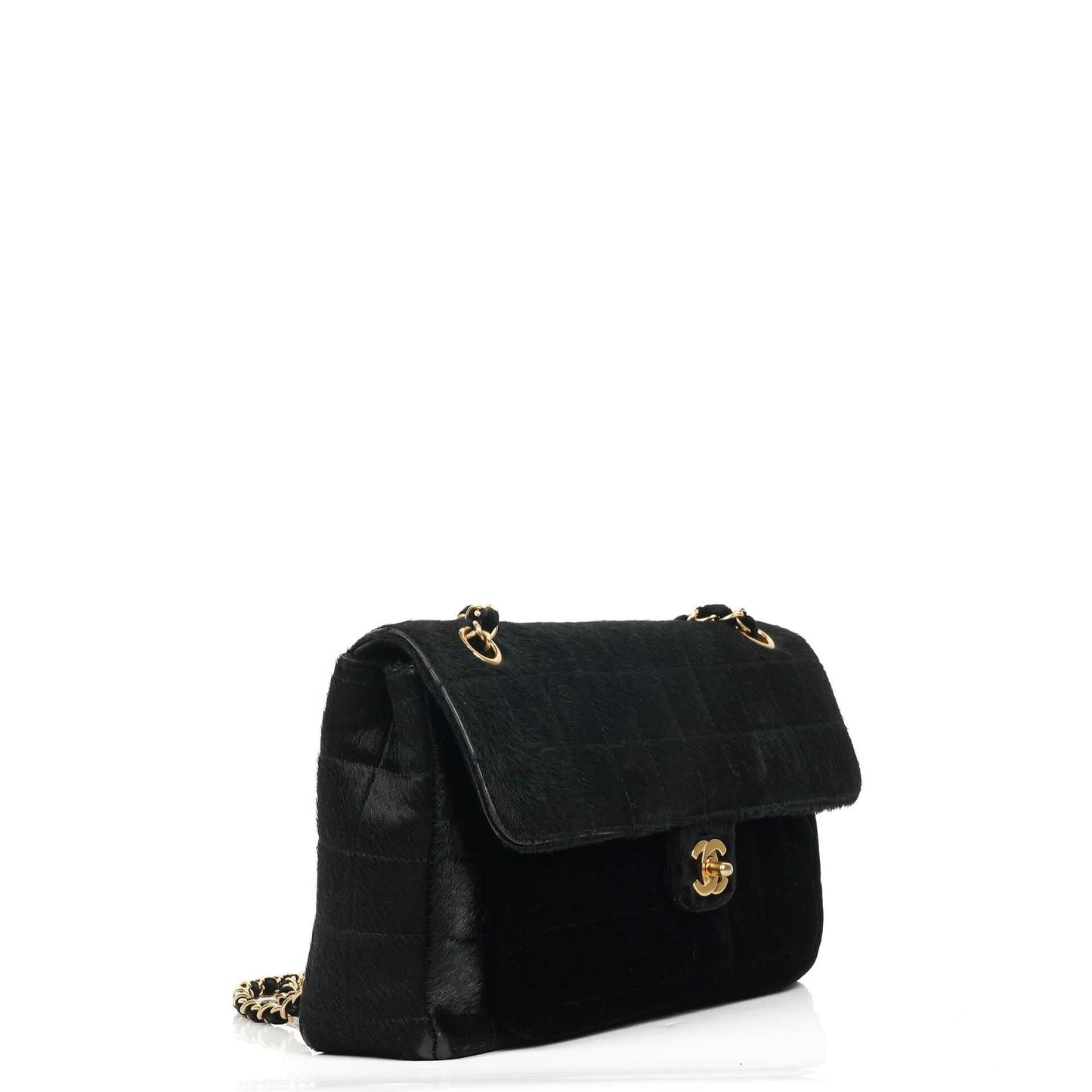 Chanel East West Flap Bag aus Ponyhaar Samt Schokoladenriegel mit goldfarbener Hardware