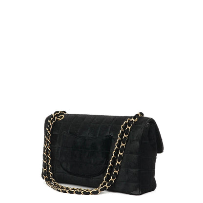 Chanel East West Flap Bag aus Ponyhaar Samt Schokoladenriegel mit goldfarbener Hardware