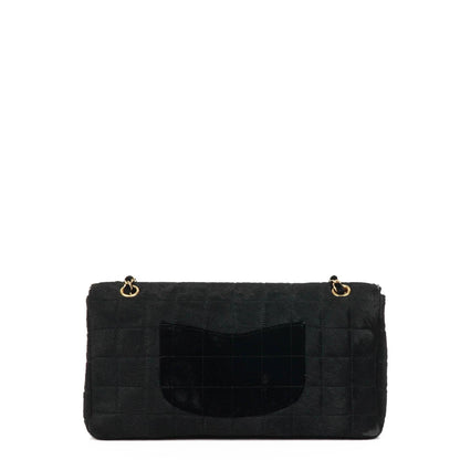 Chanel East West Flap Bag aus Ponyhaar Samt Schokoladenriegel mit goldfarbener Hardware