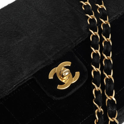 Chanel East West Flap Bag aus Ponyhaar Samt Schokoladenriegel mit goldfarbener Hardware