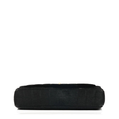 Chanel East West Flap Bag aus Ponyhaar Samt Schokoladenriegel mit goldfarbener Hardware