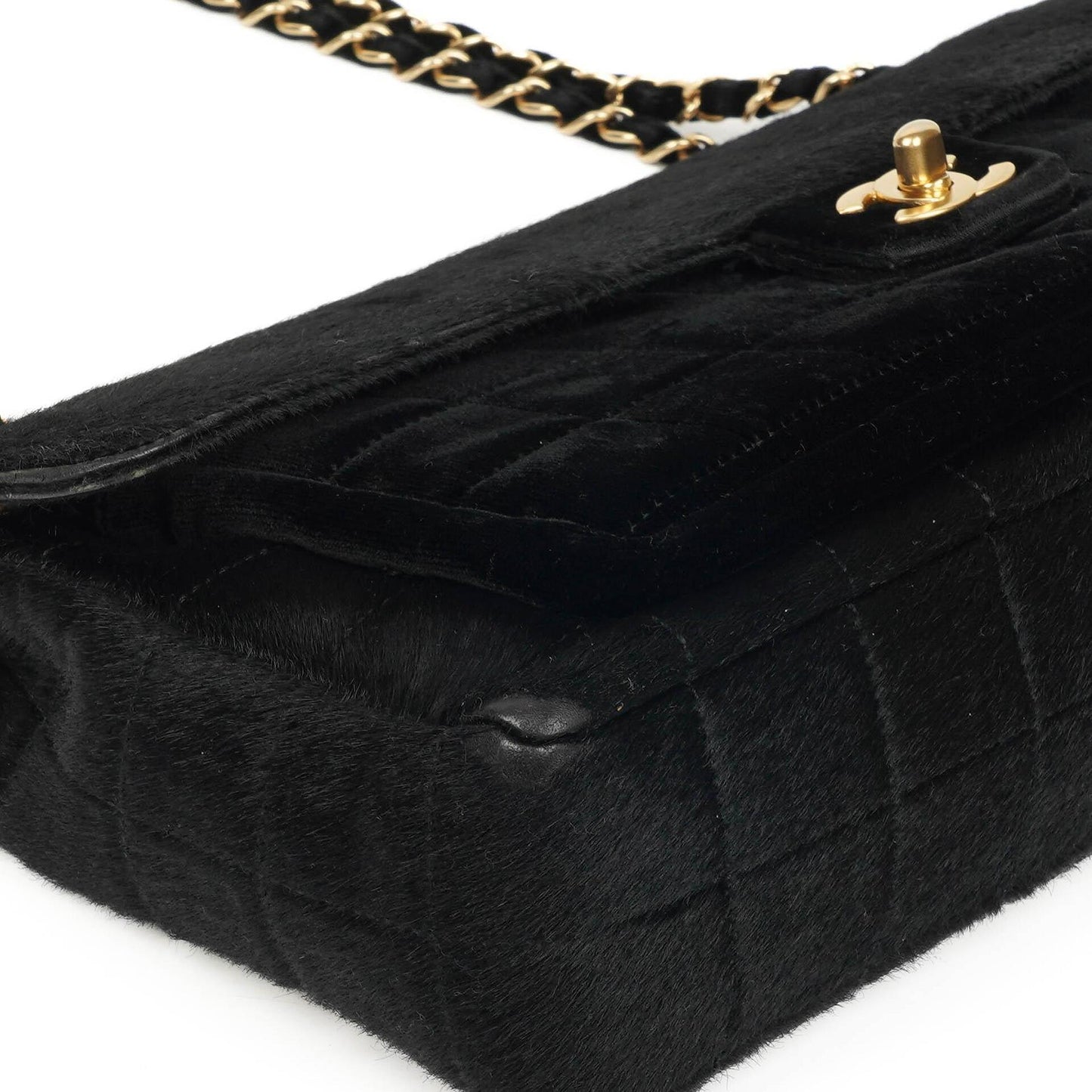 Chanel East West Flap Bag aus Ponyhaar Samt Schokoladenriegel mit goldfarbener Hardware
