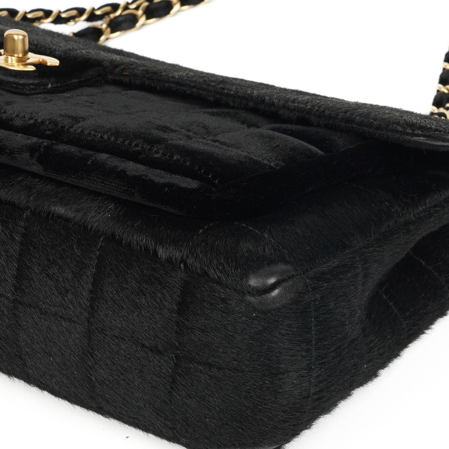 Chanel East West Flap Bag aus Ponyhaar Samt Schokoladenriegel mit goldfarbener Hardware