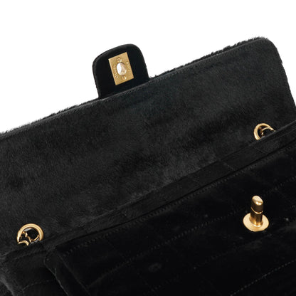 Chanel East West Flap Bag aus Ponyhaar Samt Schokoladenriegel mit goldfarbener Hardware