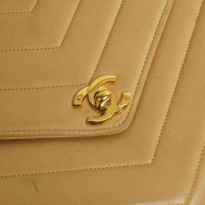 Chanel Envelope Beige Chevron Gesteppt Crossbody Tasche Mit 24K Vergoldeten Beschlägen