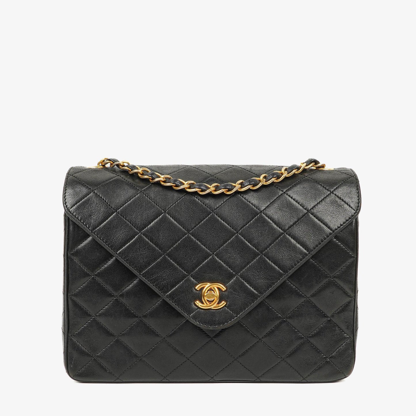 Chanel Envelope Flap Tasche Schwarz Gepolstertes Lammleder mit 24K Vergoldeten Beschlägen