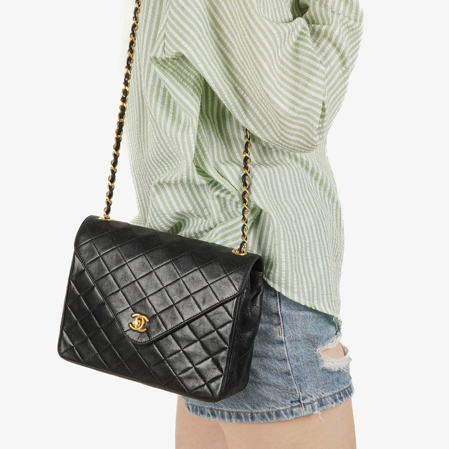 Chanel Envelope Flap Tasche Schwarz Gepolstertes Lammleder mit 24K Vergoldeten Beschlägen