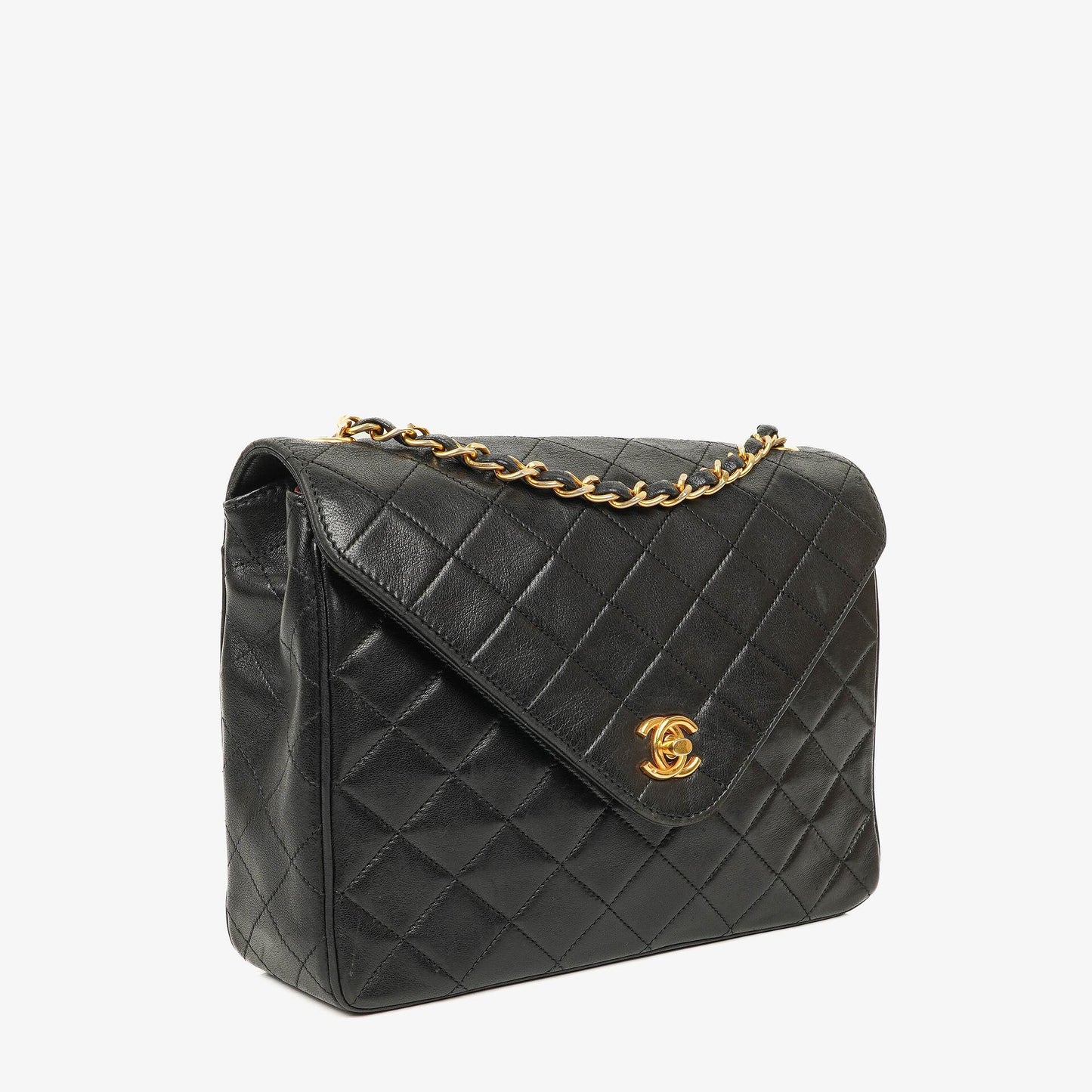 Chanel Envelope Flap Tasche Schwarz Gepolstertes Lammleder mit 24K Vergoldeten Beschlägen