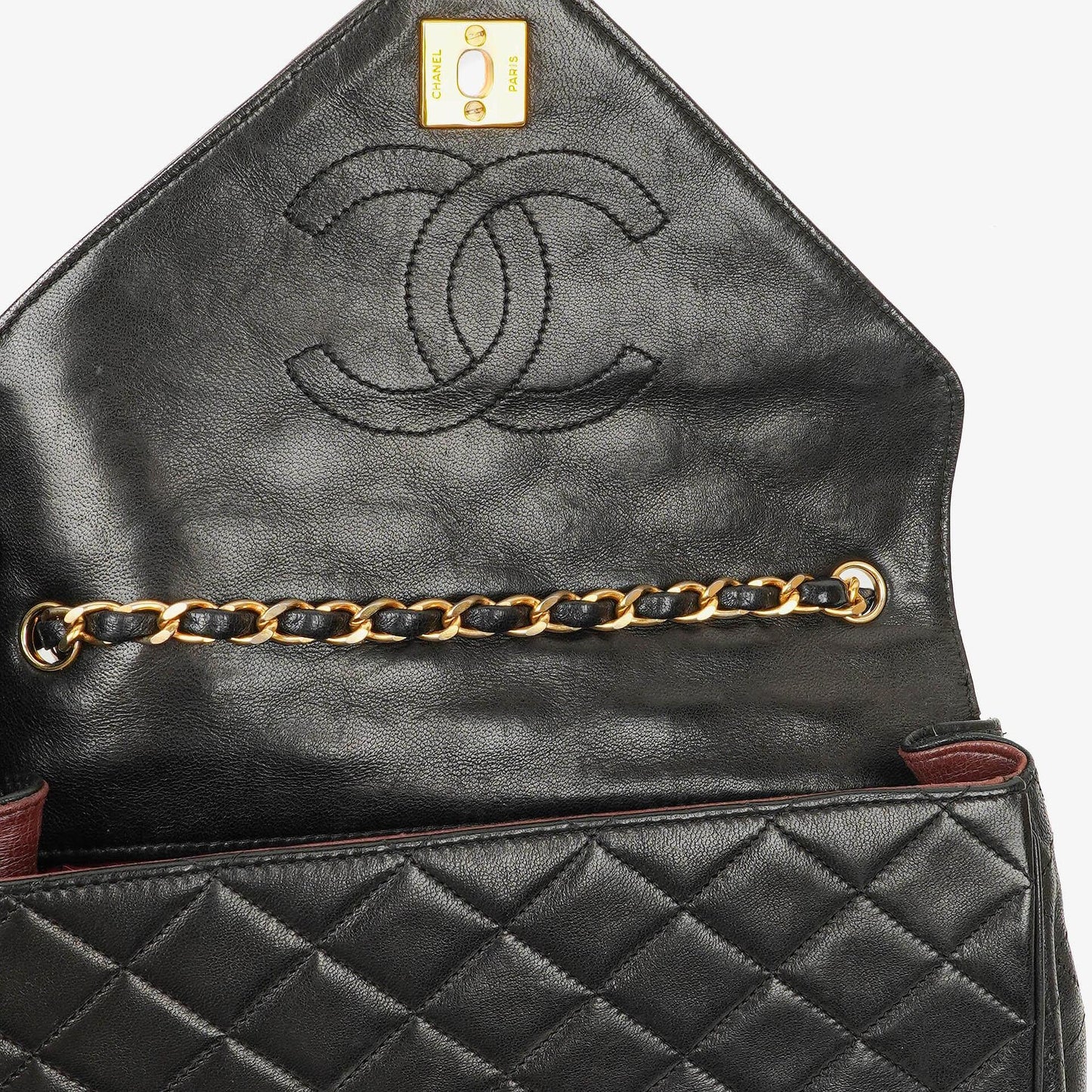 Chanel Envelope Flap Tasche Schwarz Gepolstertes Lammleder mit 24K Vergoldeten Beschlägen