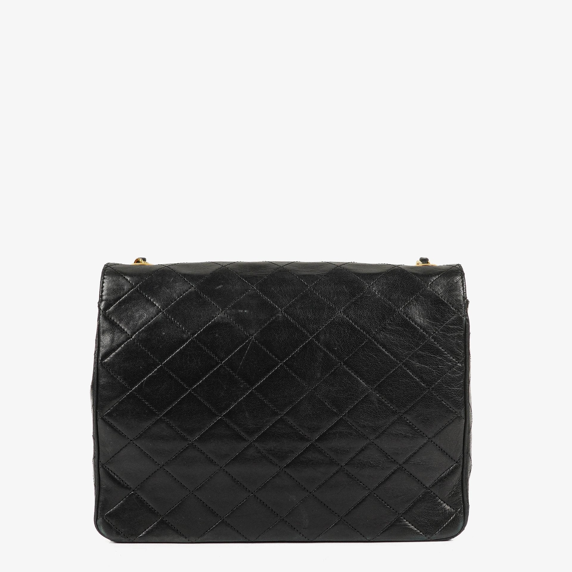 Chanel Envelope Flap Tasche aus schwarzem gestepptem Lammleder mit 24K vergoldeten Beschlägen