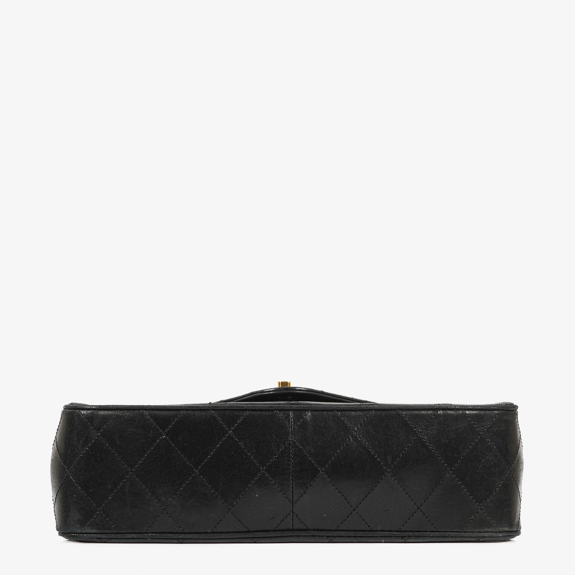 Chanel Envelope Flap Tasche aus schwarzem gestepptem Lammleder mit 24K vergoldeten Beschlägen