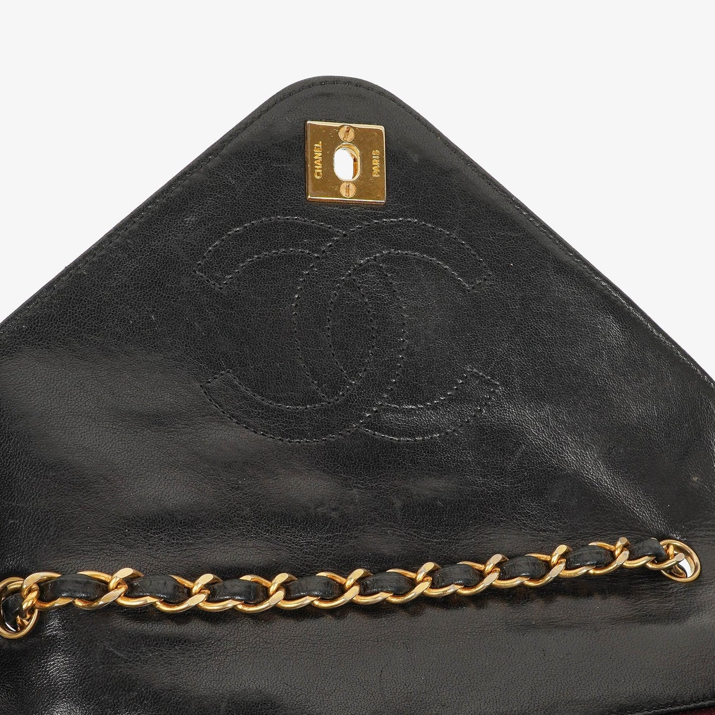 Chanel Envelope Flap Tasche aus schwarzem gestepptem Lammleder mit 24K vergoldeten Beschlägen