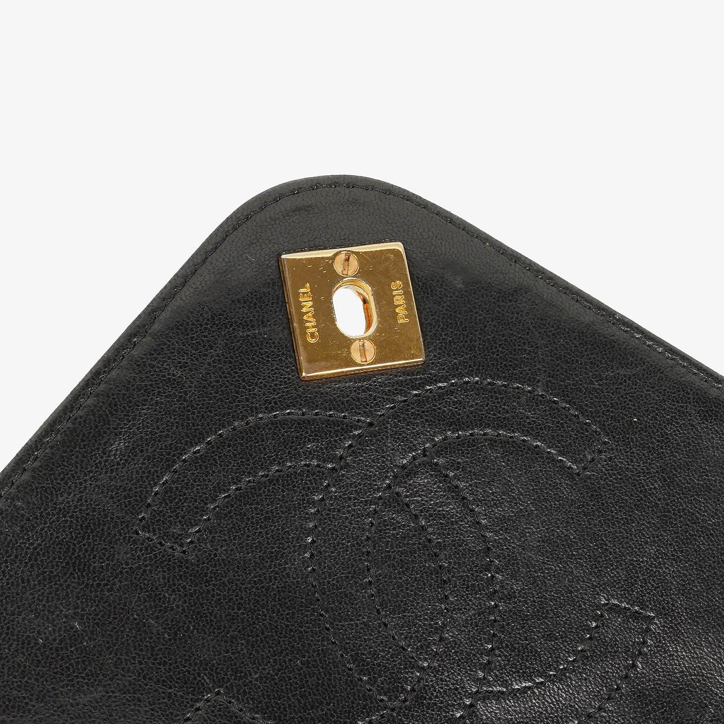 Chanel Envelope Flap Tasche aus schwarzem gestepptem Lammleder mit 24K vergoldeten Beschlägen