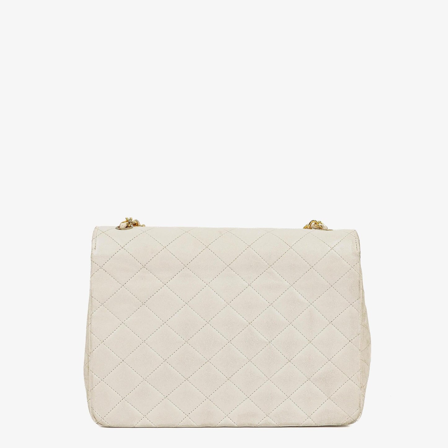 Chanel Umschlagklappe Tasche Weiß Gesteppt Lammleder mit 24K Vergoldeter Hardware
