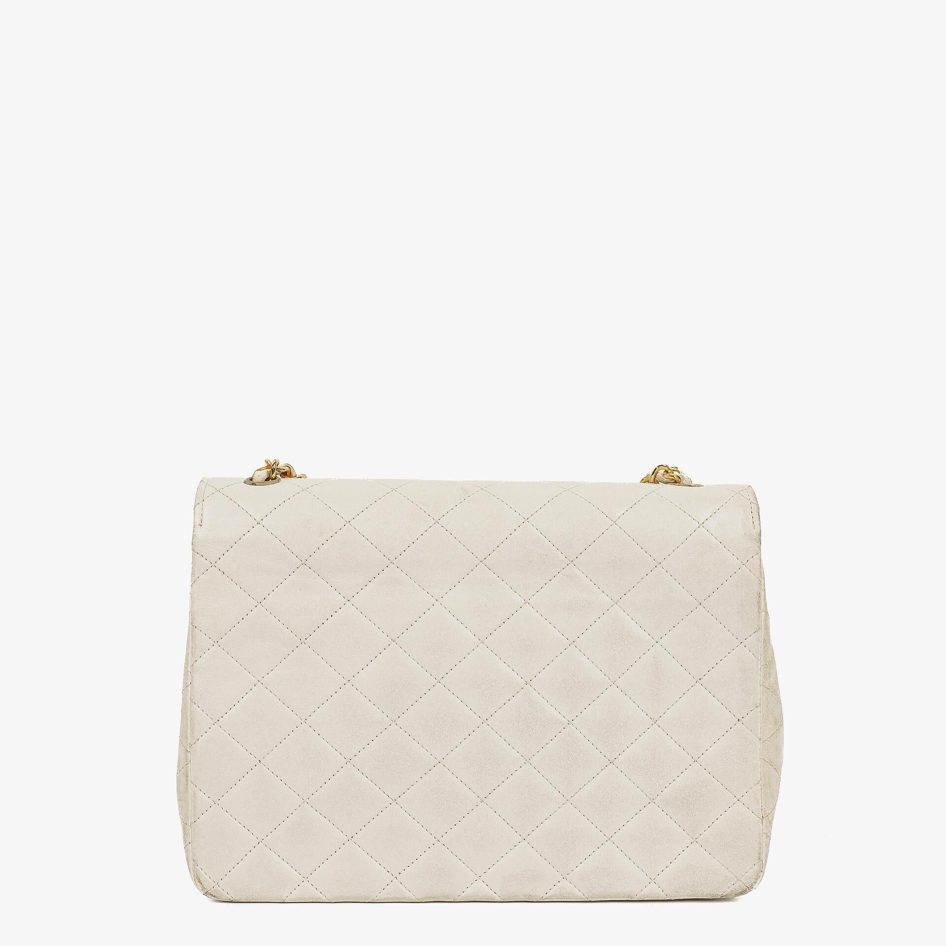 Chanel Umschlagklappe Tasche Weiß Gesteppt Lammleder mit 24K Vergoldeter Hardware