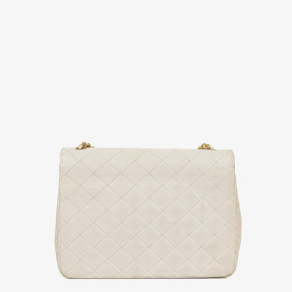 Chanel Umschlagklappe Tasche Weiß Gesteppt Lammleder mit 24K Vergoldeter Hardware
