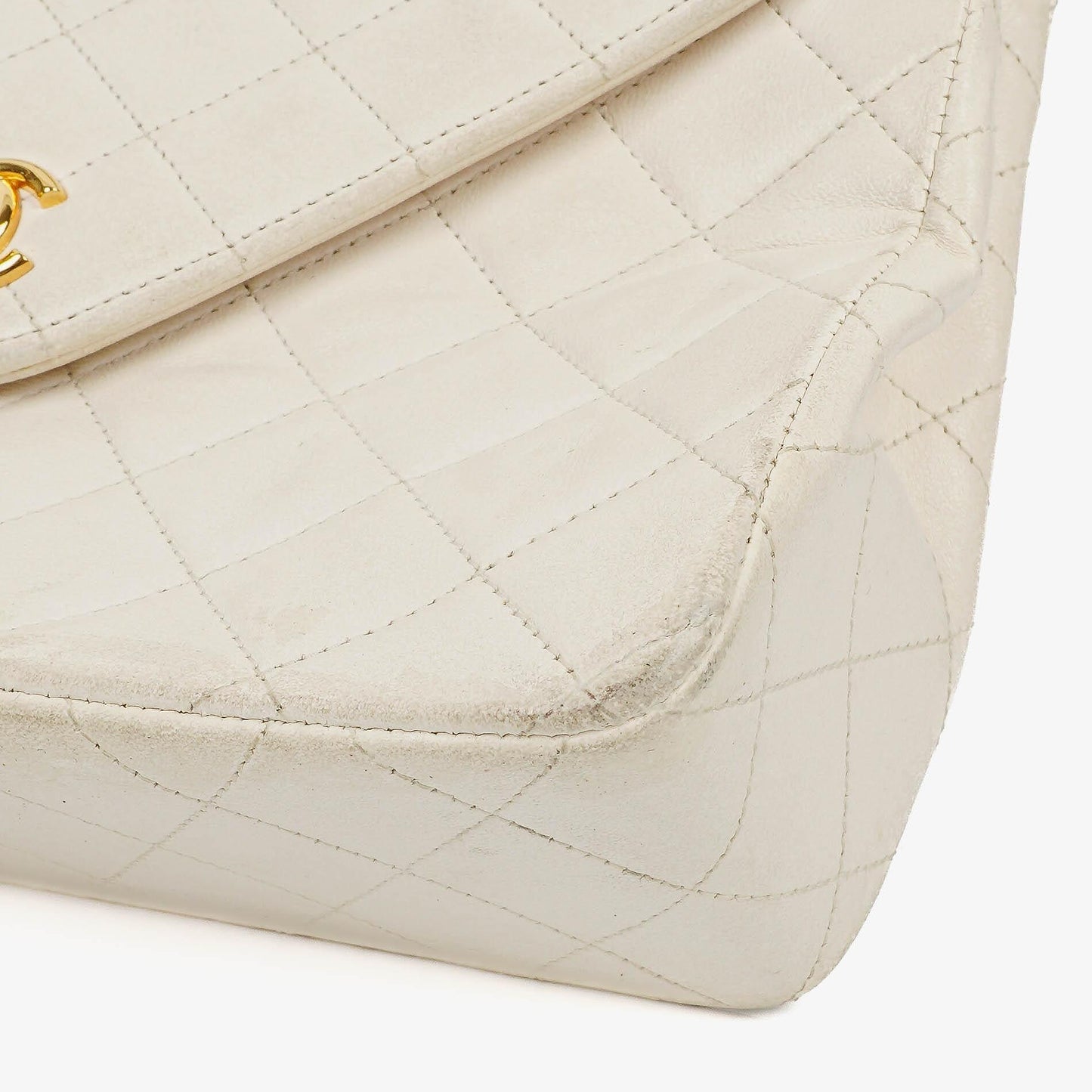 Chanel Umschlagklappe Tasche Weiß Gesteppt Lammleder mit 24K Vergoldeter Hardware