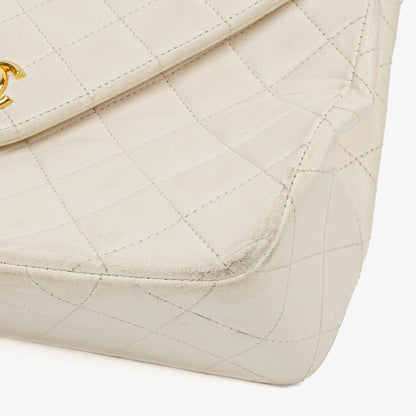 Chanel Umschlagklappe Tasche Weiß Gesteppt Lammleder mit 24K Vergoldeter Hardware