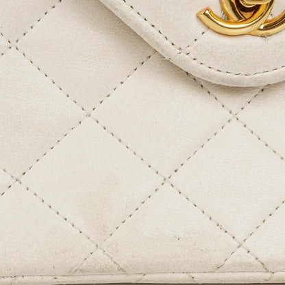 Chanel Umschlagklappe Tasche Weiß Gesteppt Lammleder mit 24K Vergoldeter Hardware