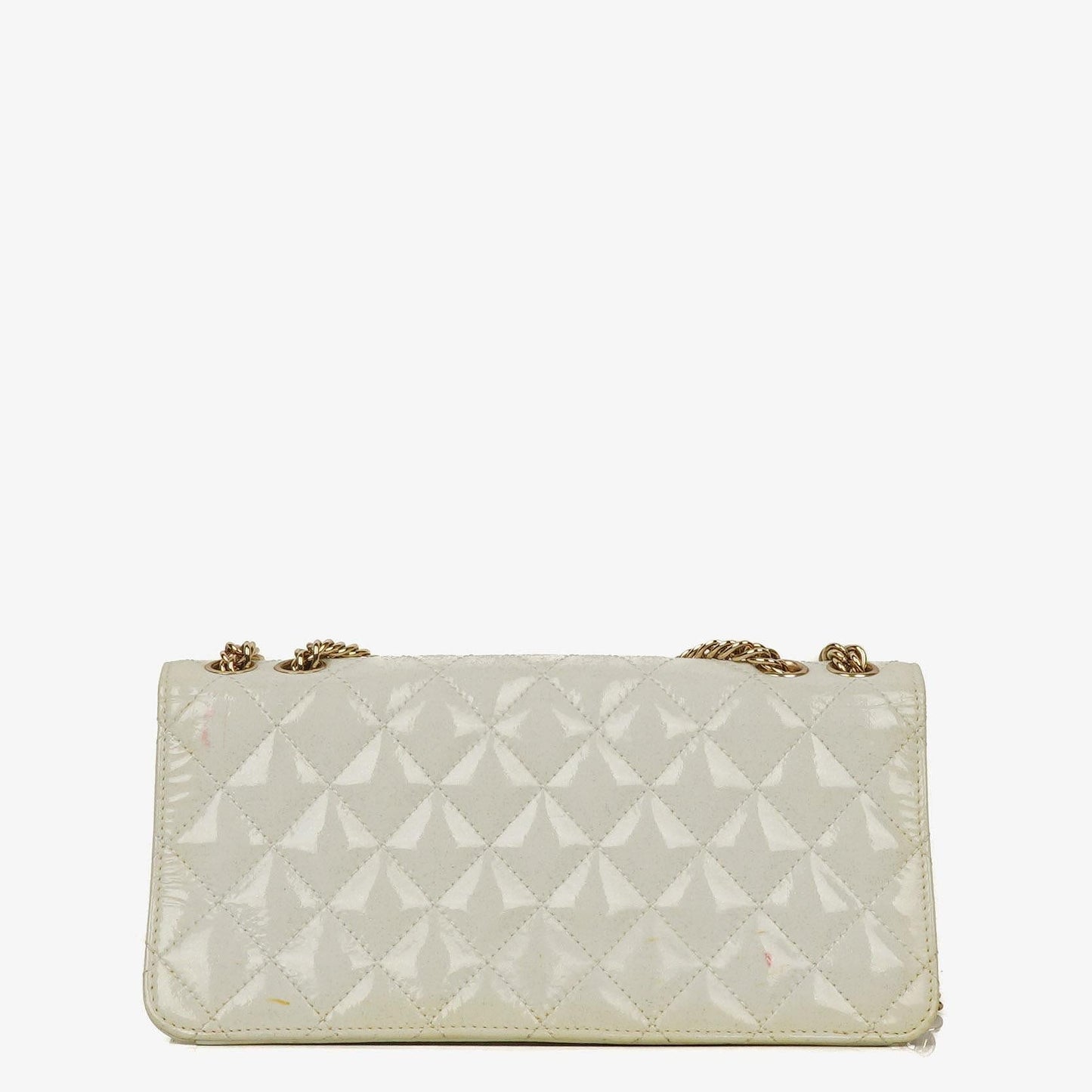 Chanel Evening Star East West Flap Bag aus weißem gestepptem Patentleder