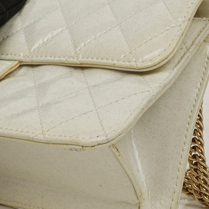 Chanel Evening Star East West Flap Bag aus weißem gestepptem Patentleder
