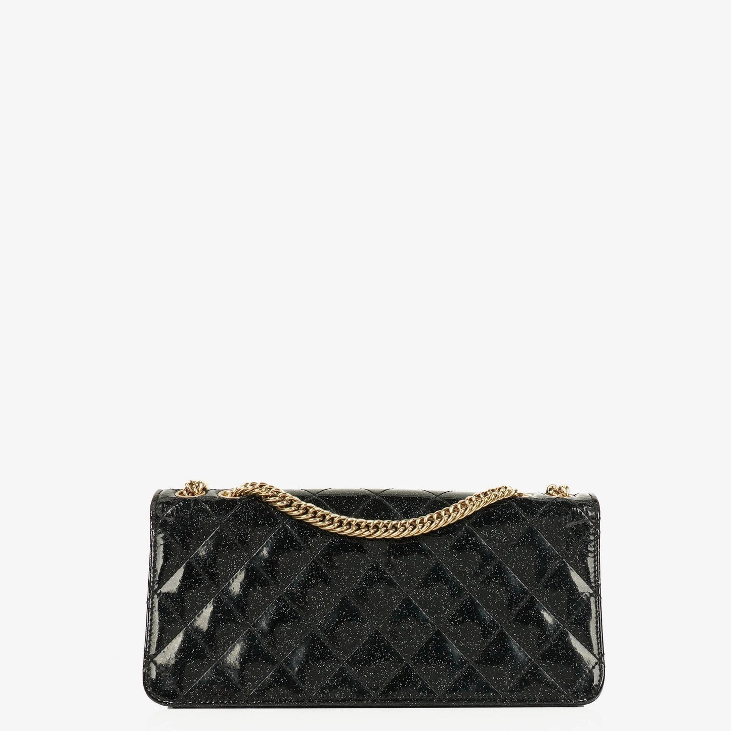 Chanel Evening Star East West Flap Bag aus gestepptem Glitzer-Lackleder