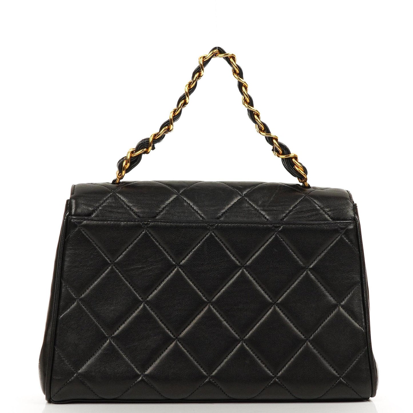Chanel Flap Tasche Schwarz Gestepptes Lammleder Mit Ketten-Topgriff Und 24K Vergoldeten Beschlägen 1994-1996
