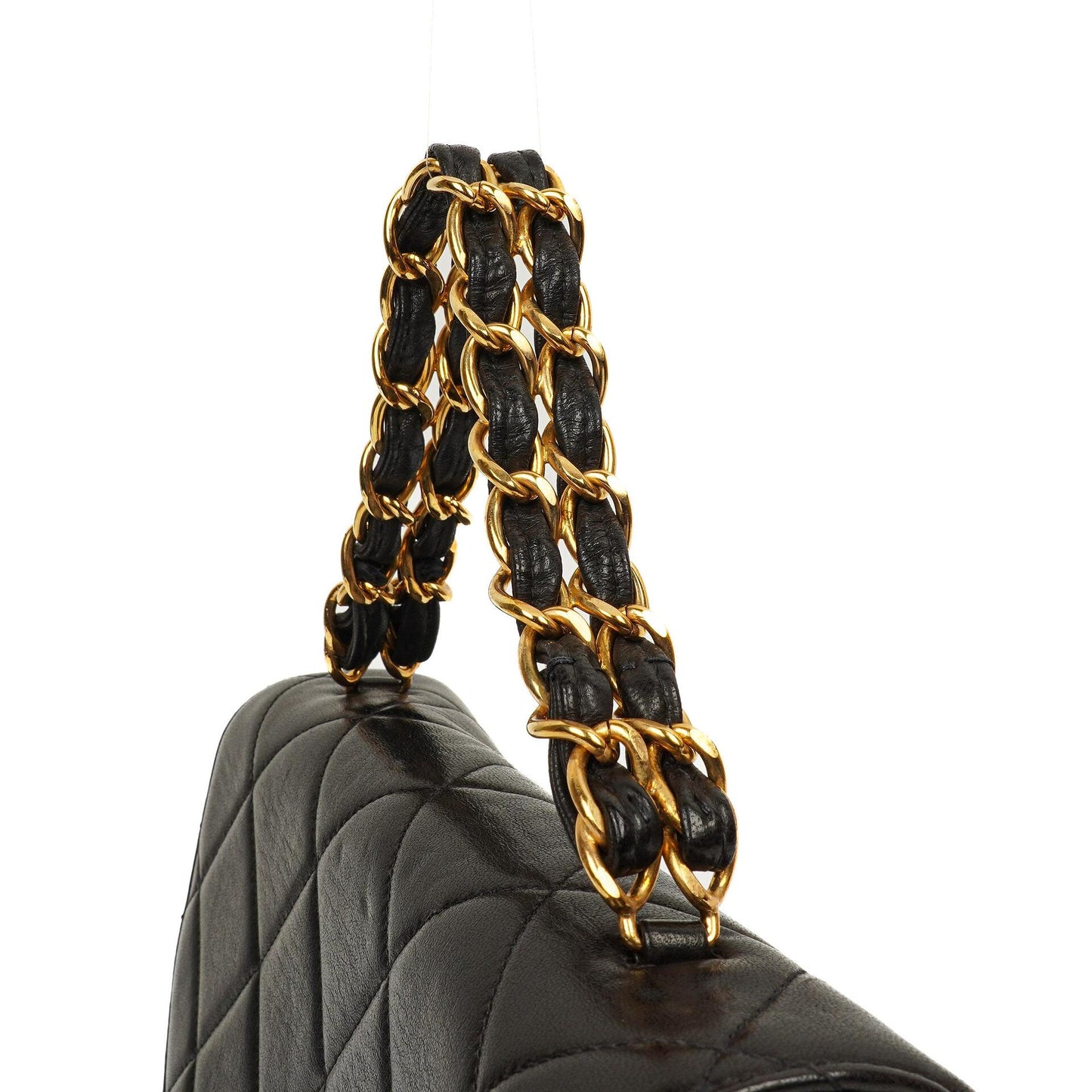 Chanel Flap Tasche Schwarz Gestepptes Lammleder Mit Ketten-Topgriff Und 24K Vergoldeten Beschlägen 1994-1996