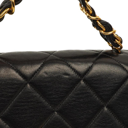 Chanel Flap Tasche Schwarz Gestepptes Lammleder Mit Ketten-Topgriff Und 24K Vergoldeten Beschlägen 1994-1996