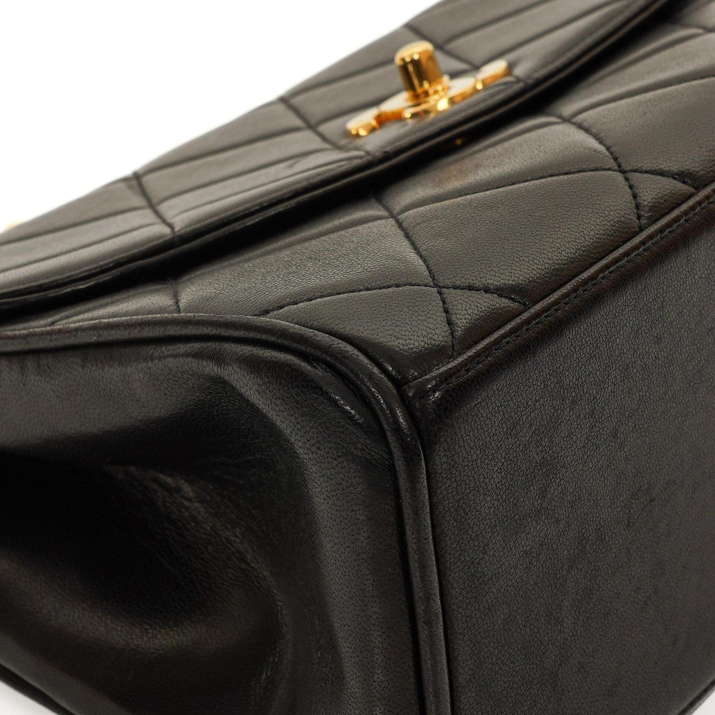 Chanel Flap Tasche Schwarz Gestepptes Lammleder Mit Ketten-Topgriff Und 24K Vergoldeten Beschlägen 1994-1996