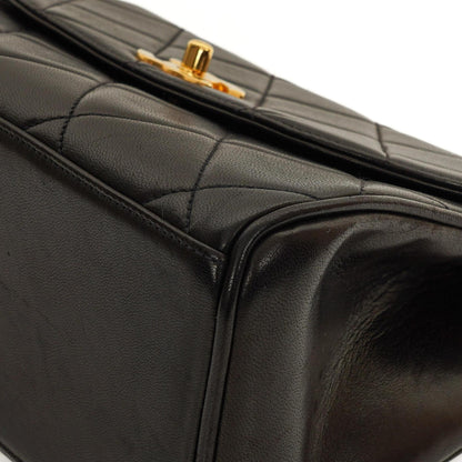 Chanel Flap Tasche Schwarz Gestepptes Lammleder Mit Ketten-Topgriff Und 24K Vergoldeten Beschlägen 1994-1996