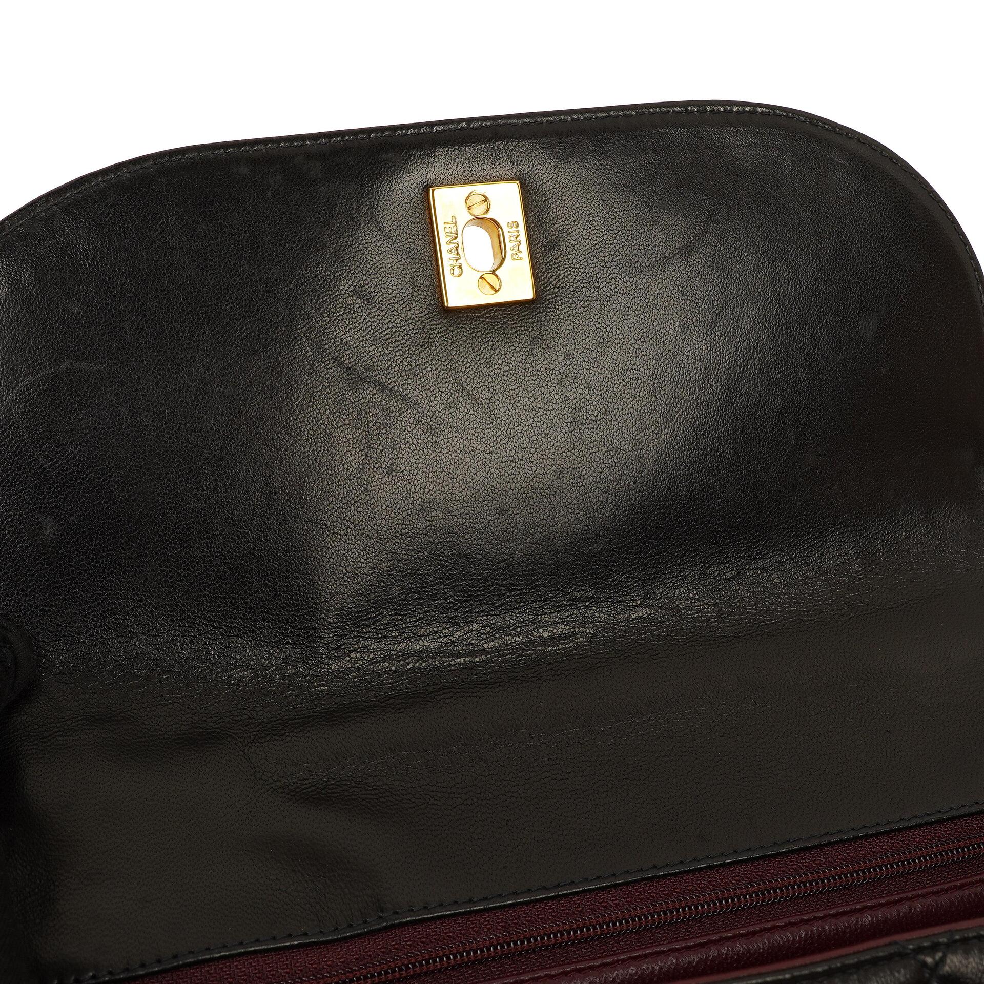 Chanel Flap Tasche Schwarz Gestepptes Lammleder Mit Ketten-Topgriff Und 24K Vergoldeten Beschlägen 1994-1996