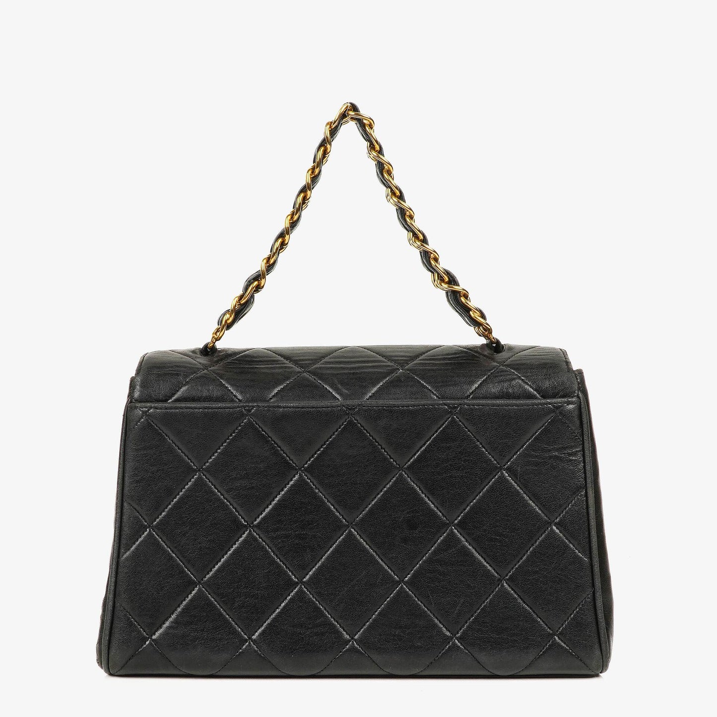 CHANEL Klappentasche aus schwarzem gestepptem Lammleder mit Ketten-Obergriff und 24K vergoldeten Beschlägen