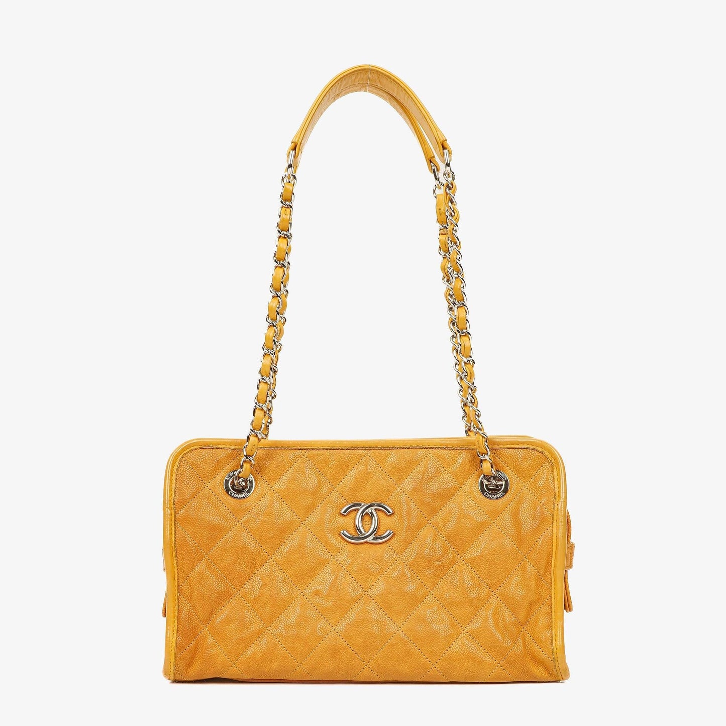 Chanel French Riviera Einkaufstasche aus ockerfarbenem gestepptem Kaviarleder