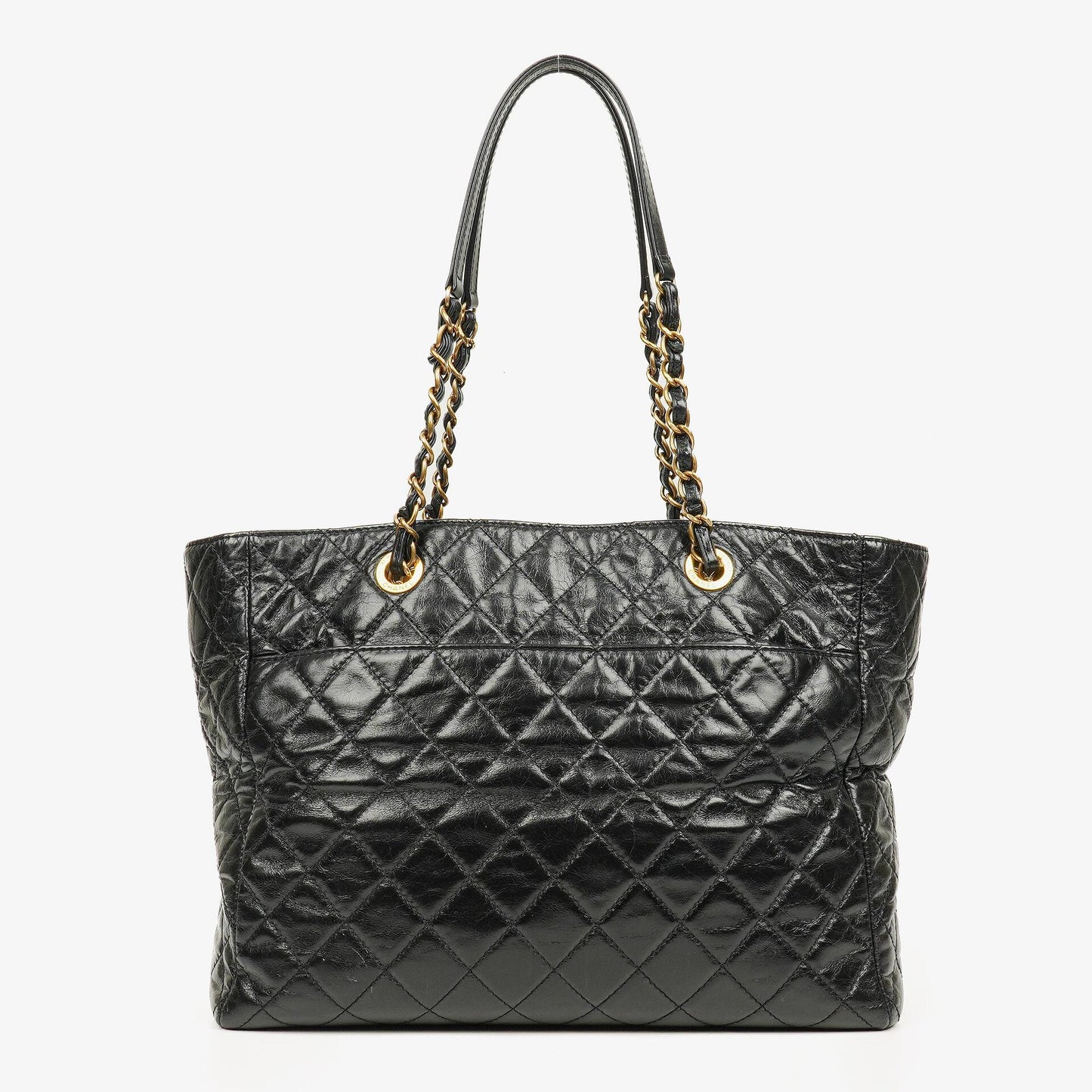 Chanel Große Tote Tasche mit Fronttasche aus glänzendem gestepptem Kalbsleder mit goldfarbenen Beschlägen 2014/2015