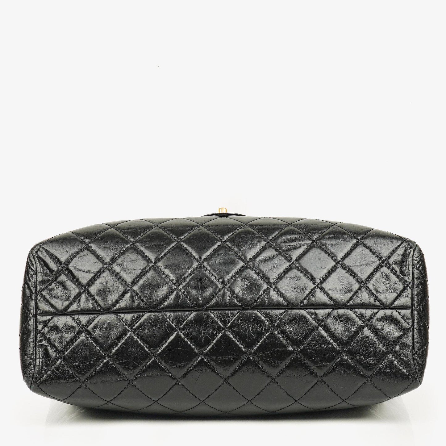 Chanel Große Tote Tasche mit Fronttasche aus glänzendem gestepptem Kalbsleder mit goldfarbenen Beschlägen 2014/2015