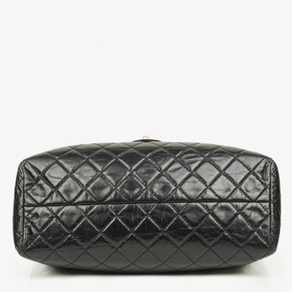 Chanel Große Tote Tasche mit Fronttasche aus glänzendem gestepptem Kalbsleder mit goldfarbenen Beschlägen 2014/2015